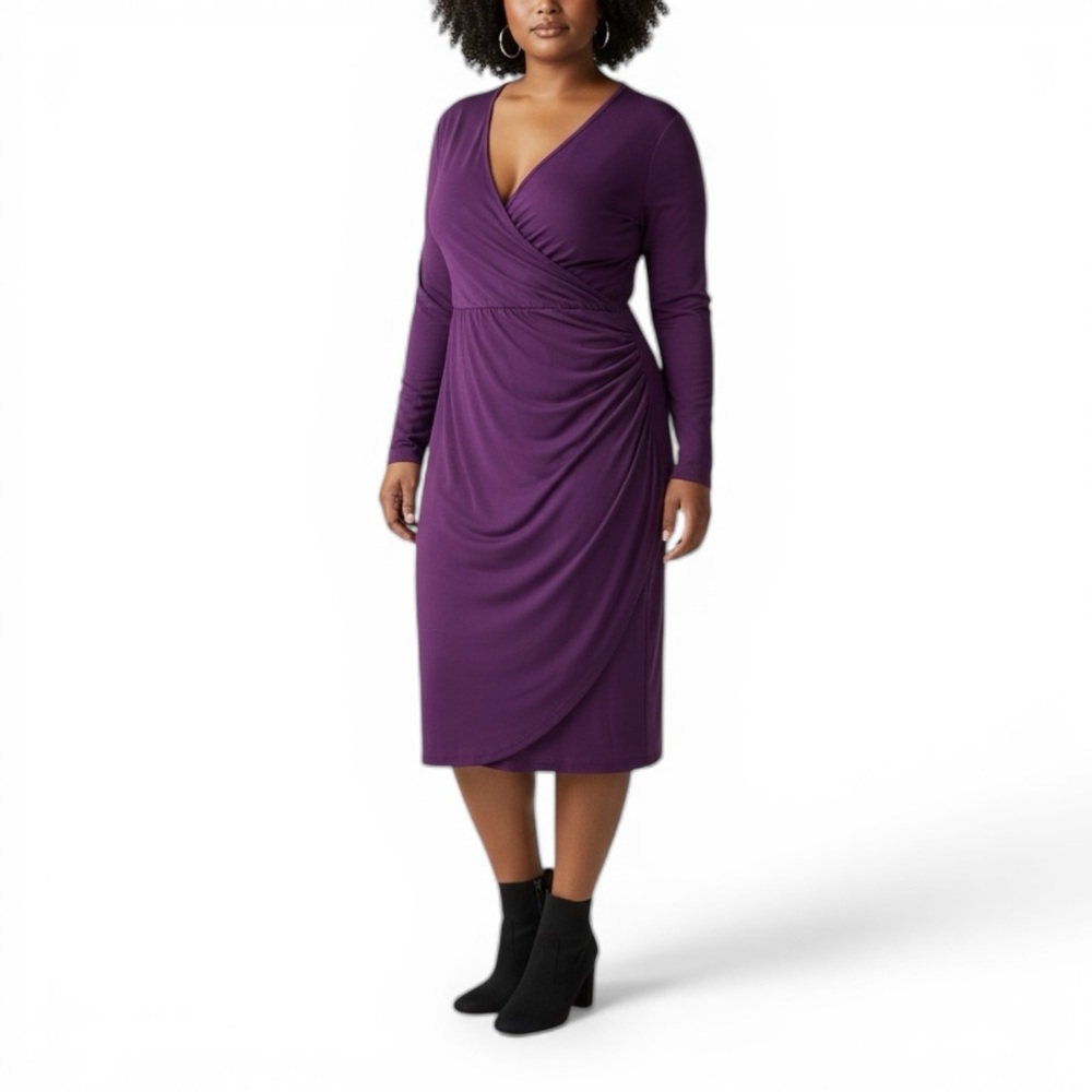 Pinup Fashion Purple Faux Wrap Midi Dress Size 22W Plus NWOT